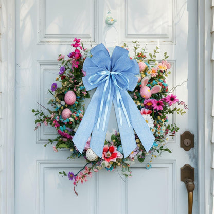 YKW Large Baby Blue Burlap Bow - 20x11 Inch Farmhouse Wreath Decor | Winter Holiday & Baby Shower Ornaments