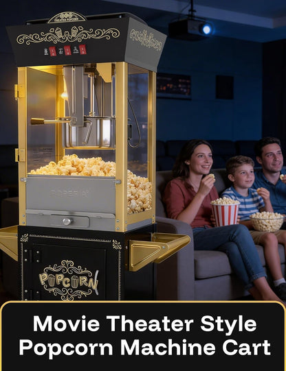 Skiennix Popcorn Machine - 12oz Retro Professional Maker with Warming Deck | 64-Cup Capacity for Home Theater & Parties - Black and Gold
