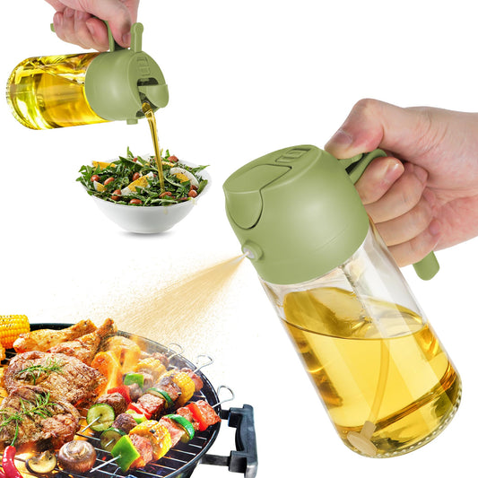 TrendPlain 16oz Oil Dispenser Bottle for Kitchen - 2 in 1 Olive Oil Dispenser and Oil Sprayer - 470ml Olive Oil Bottle - Oil Sprayer for Cooking, Kitchen, Salad, Barbecue Green