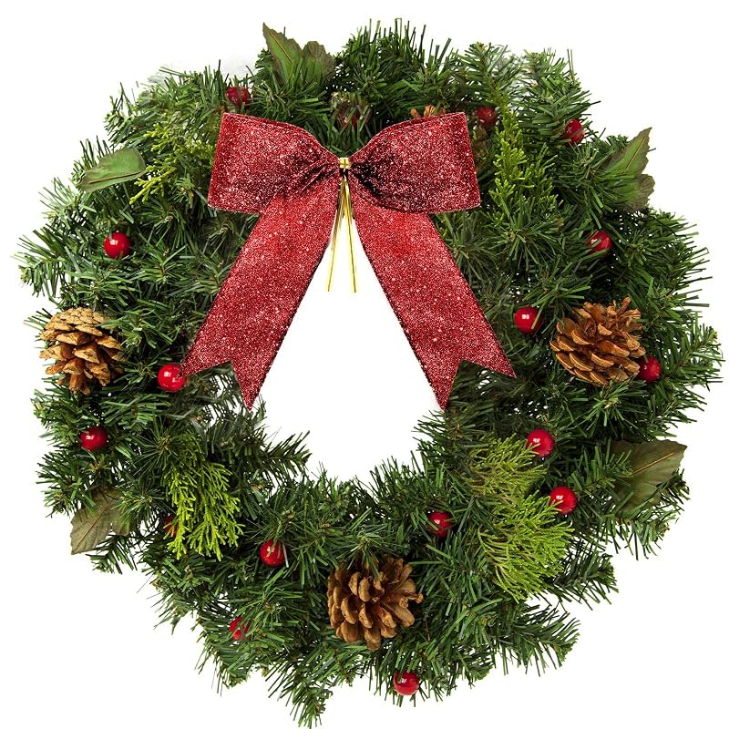 Sumind 36 Pcs Red Gold Glitter Christmas Tree Bows 5 x 4 Inch – Variation Red, Gold+