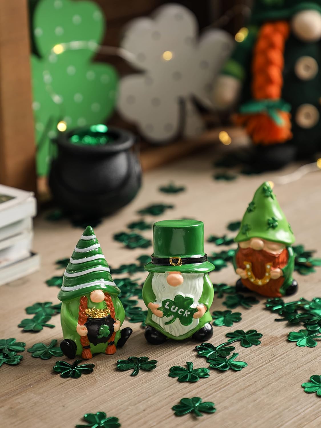 St. Patrick's Day Gnome Decorations - 3Pcs Lucky Resin Ornaments for Tiered Tray | Home Decor