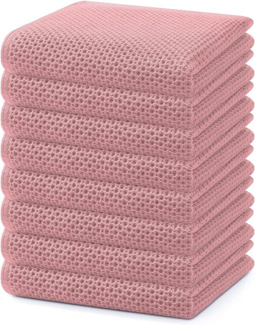 Homaxy 100% Cotton Waffle Weave Kitchen Dish Towels - Ultra Soft & Absorbent, Quick Drying | 13 x 28 Inches, 8-Pack, Dried Rose