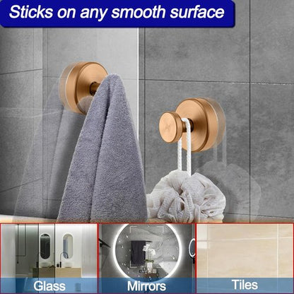 Bntuk Suction Cup Hooks - Removable Bathroom Towel Hooks for Shower & Glass Doors | 4 Pack, Champagne Bronze