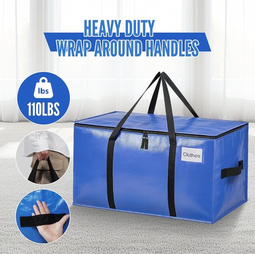 BAGAIL Heavy Duty Moving Bags - Extra Large Storage Totes with Strong Handles | 6 Pack in Blue