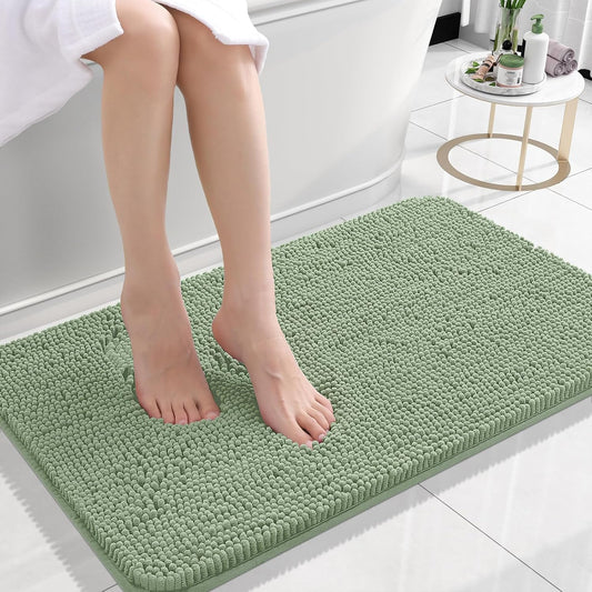 OLANLY Chenille Bath Rugs - Extra Soft & Absorbent | 24x16 Sage Green, Quick Dry & Machine Washable