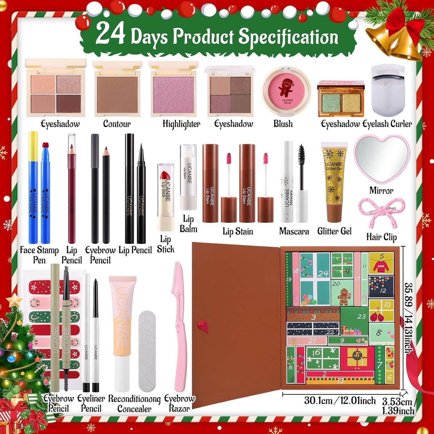 UCANBE Makeup Advent Calendar 2025 - 24 Days of Christmas Gift Sets for Women & Teens | Full Makeup Kits
