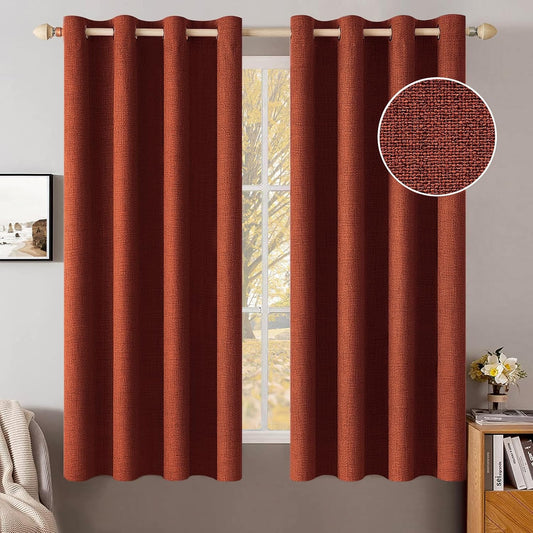 MIULEE Blackout Linen Curtains - Thermal Insulated Burnt Orange Drapes | 52 x 63 Inch (2 Panels) for Bedroom & Living Room