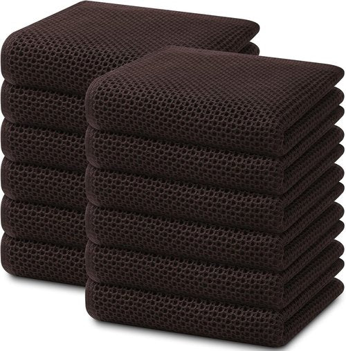Homaxy 100% Cotton Waffle Weave Dish Towels - Ultra Soft & Absorbent, Quick Drying | 13 x 28 Inches, 12-Pack, Dark Brown