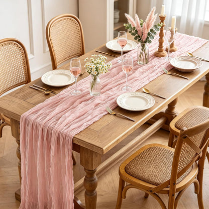 Skiennix Pink Cheesecloth Table Runner - 10FT Dusty Pink Boho Style for Weddings & Events