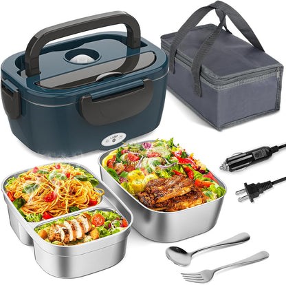 Vingud Electric Lunch Box - Heated Portable Food Warmer for Car/Truck | Dual 1.5L Stainless Steel Containers