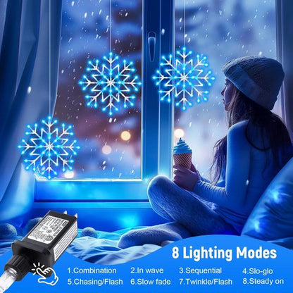Brightown Christmas Snowflake Icicle Lights - 23.6ft 10 Drops with 480 LEDs for Indoor/Outdoor Decor | Blue & White