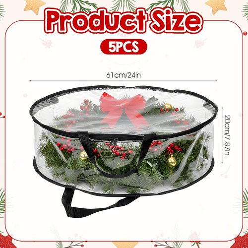 Clear Wreath Storage Bags by [Brand Name] - 5 Pcs Waterproof 24 x 8 Inch Christmas Wreath Protectors