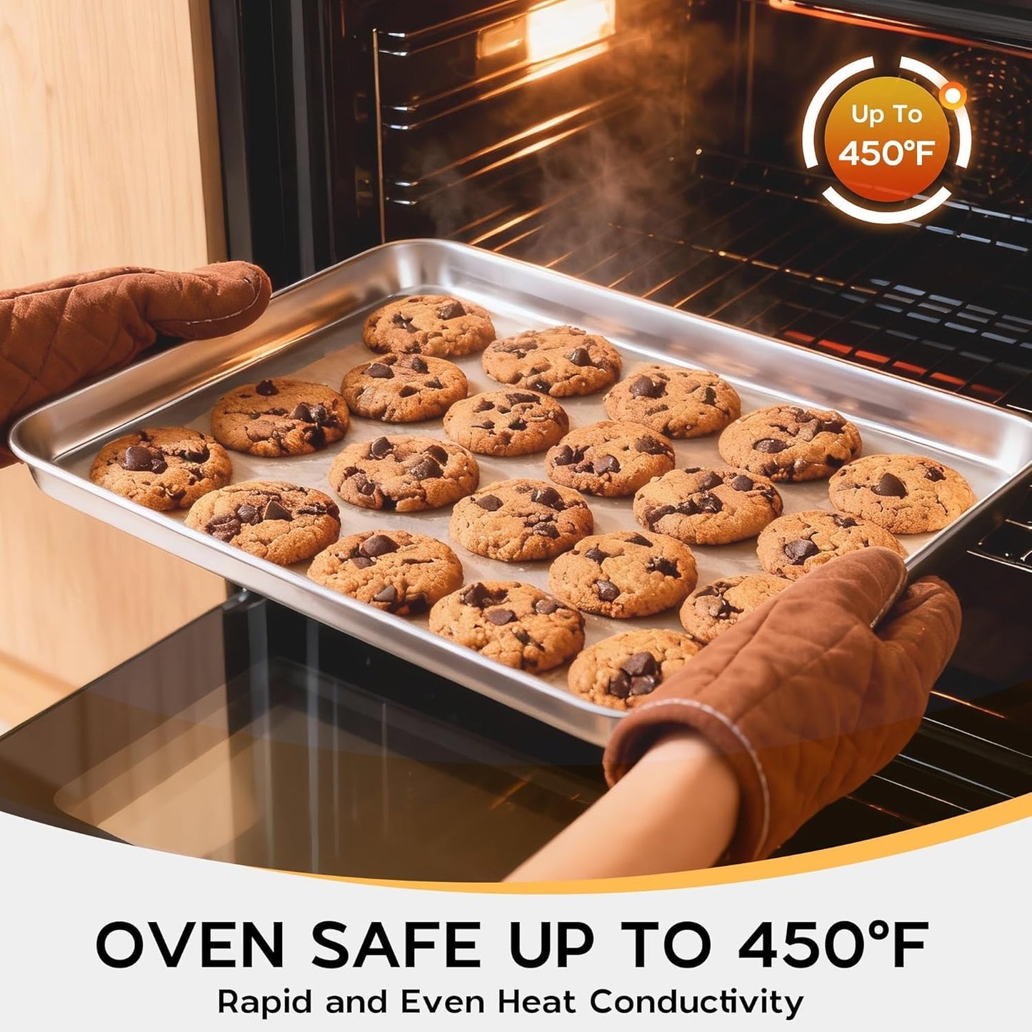 Onader Large Baking Sheet - 18 x 13 Inch Stainless Steel Cookie Pan | Dishwasher Safe, 2-Pack