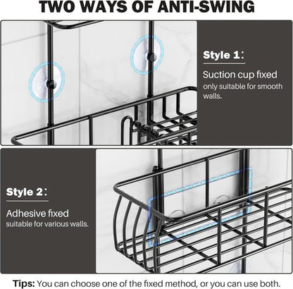 Epicano Shower Caddy - Rustproof Hanging Design with Hooks for Towels & Sponges | Matte Black Finish