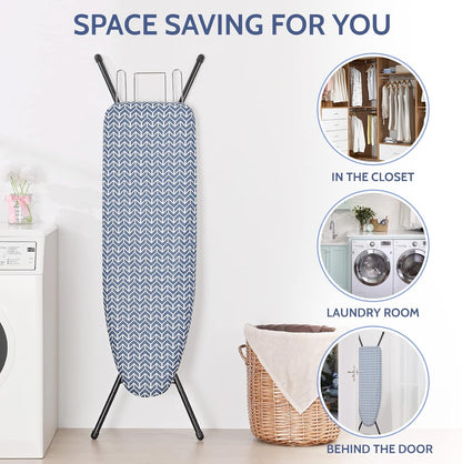 APEXCHASER Full-Size Ironing Board - Adjustable Height, Lightweight & Foldable with Thick Padding | Blue 43x13