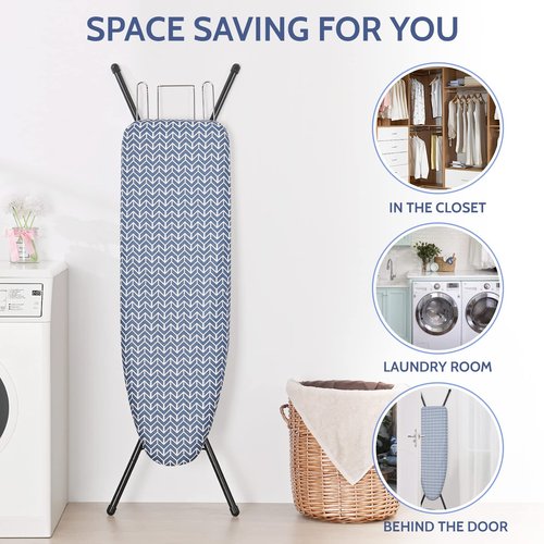 APEXCHASER Ironing Board Full Size, Iron Board with Ironrest, Lightweight Iron Table Stand Adjustable Height, Foldable Iron and Ironing Boards Set with Thick Padding, Sturdy Metal Legs, Blue 43x13