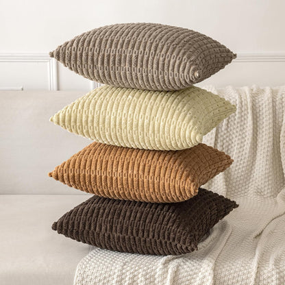 MIULEE Corduroy Throw Pillow Covers - Soft Boho Striped Design | 18x18 Inch, Brown, Perfect for Home Decor