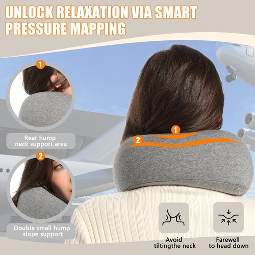 Hanmeimei Neck Travel Pillow Upgraded Travel Neck Pillow for Airplane Memory Foam Travel Pillow for Airplanes Offices and Cars Headrest Sleep, Portable Plane Accessories