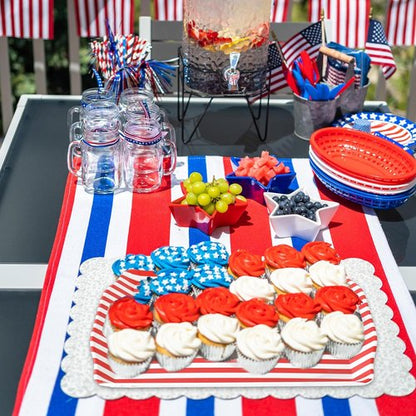 FYSUIMU Patriotic Serving Trays - 4Pcs American Flag Plastic Trays with Handles | 10 x 15 In for 4th of July