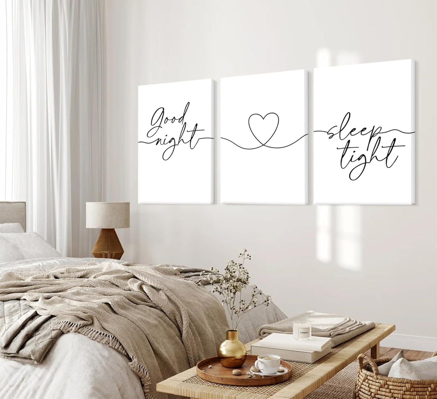 Skiennix Minimalist Wall Art - Bedtime Quotes Heart Shape Poster Print | 3-Piece Set for Living Room & Bedroom Decor