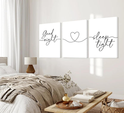 Skiennix Minimalist Wall Art - Bedtime Quotes Heart Shape Poster Print | 3-Piece Set for Living Room & Bedroom Decor