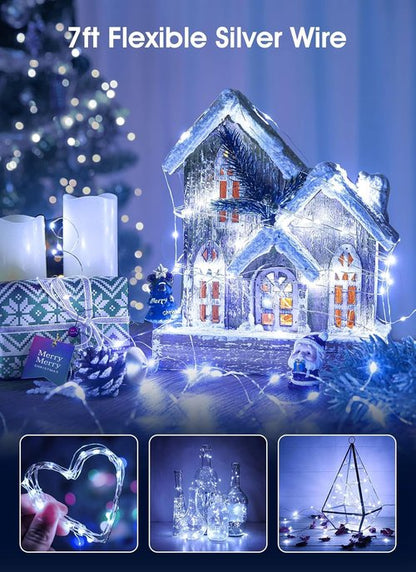 Brightown Fairy Lights - 24 Pack Battery Operated 7Ft Mini String Lights | Waterproof Silver Wire for Bedroom, Patio, Wedding, Christmas Decor (Pure White)