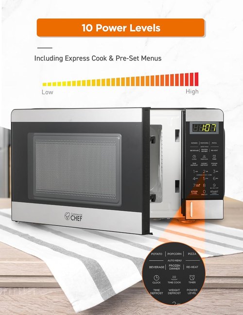 Commercial Chef 0.7 Cu. Ft. Microwave - 700W Countertop with 10 Power Levels & Digital Display