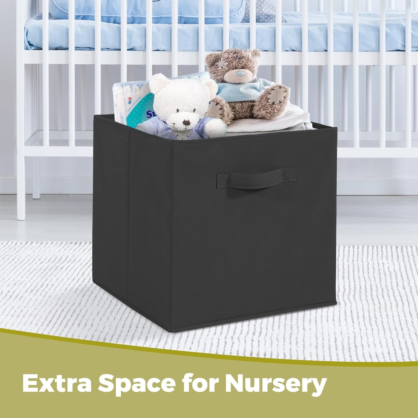 Skiennix 11x11 Storage Bins - Set of 3 Collapsible Fabric Organizers with Handles | Black