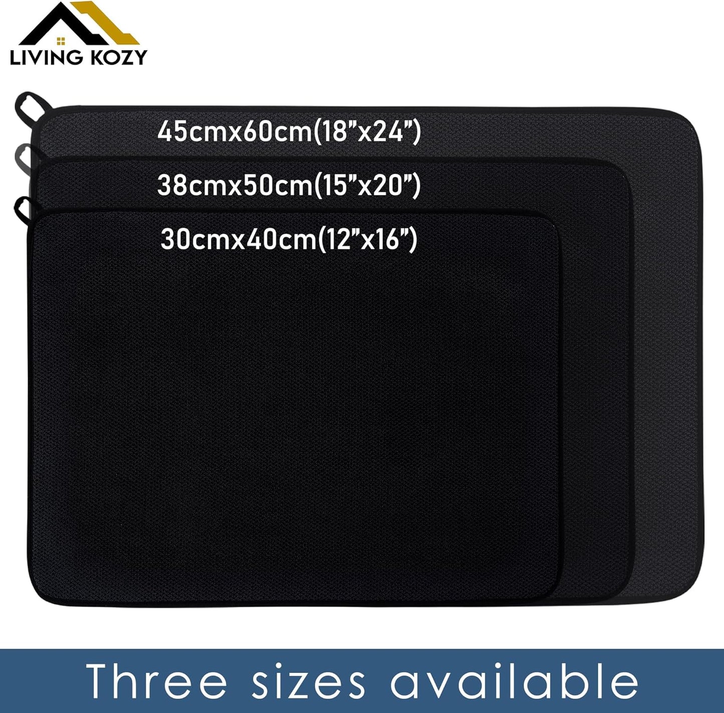 Microfiber Dish Drying Mat by Skiennix - Ultra-Absorbent Kitchen Counter Pad, Large Black 15"x20" (50x38cm)