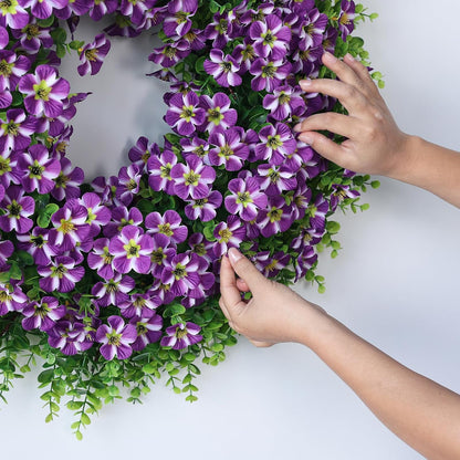 Skiennix 26" Large Artificial Eucalyptus Wreath - Realistic Faux Silk Morning Glory Flowers for Home & Wedding Decor (Purple)