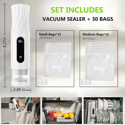Skiennix Compact Vacuum Sealer - Portable Handheld Food Sealer with 80kPa Suction & 30 Reusable Bags