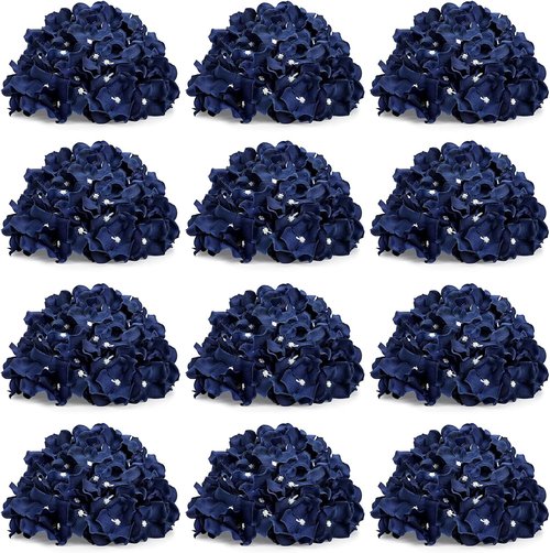 Hydrangea Flower Balls - 12 PCS Artificial Floral Arrangements | 8.27 Inch Silk Kissing Balls for Wedding & Home Decor - Navy Blue