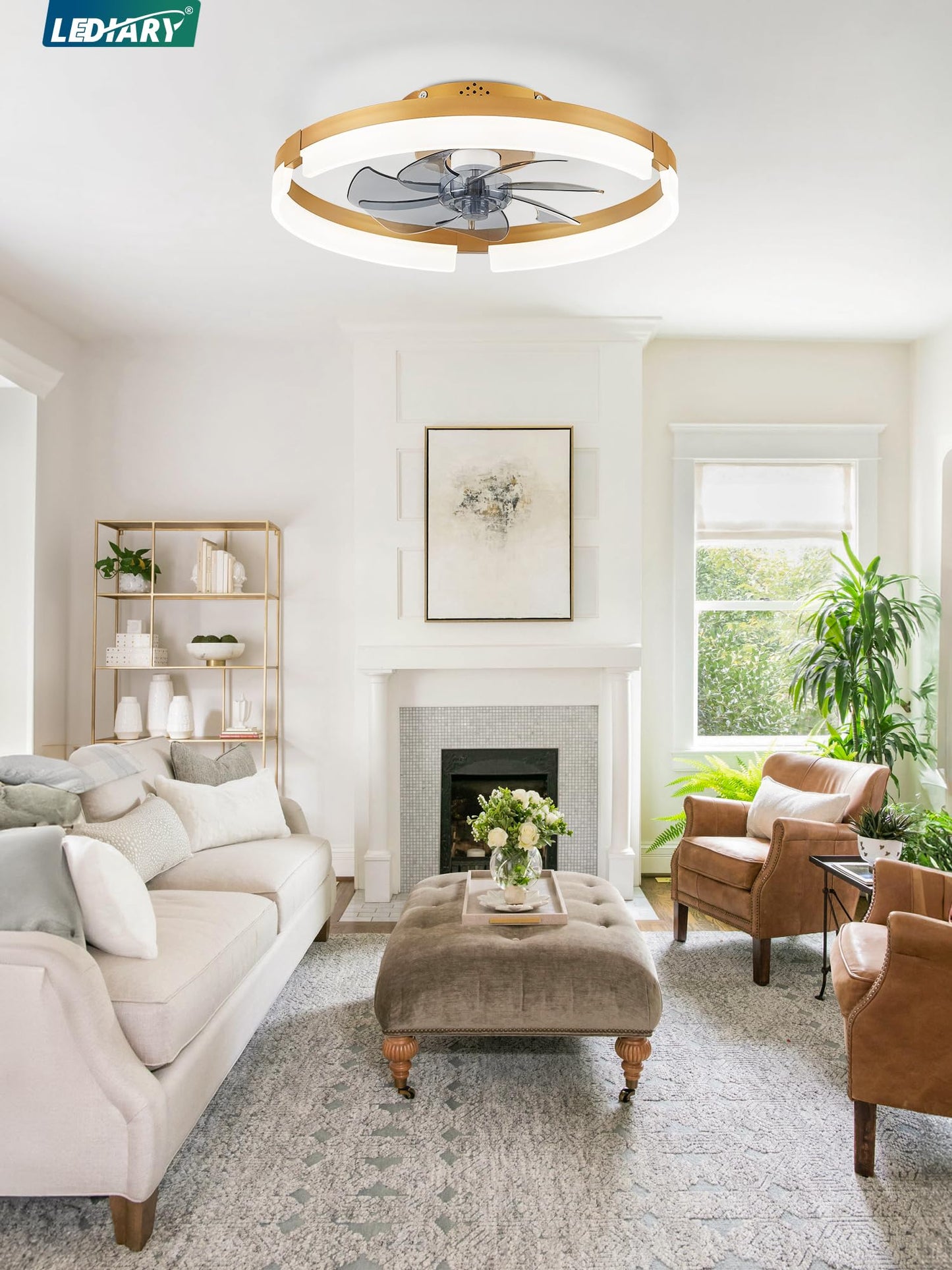 LEDIARY Ceiling Fans with Lights and Remote, 19.7 Inch Low Profile Ceiling Fan, 6 Speeds, Reversible, Dimmable Flush Mount Fan Light,Modern Ceiling Fan with Light for Bedroom, Gold