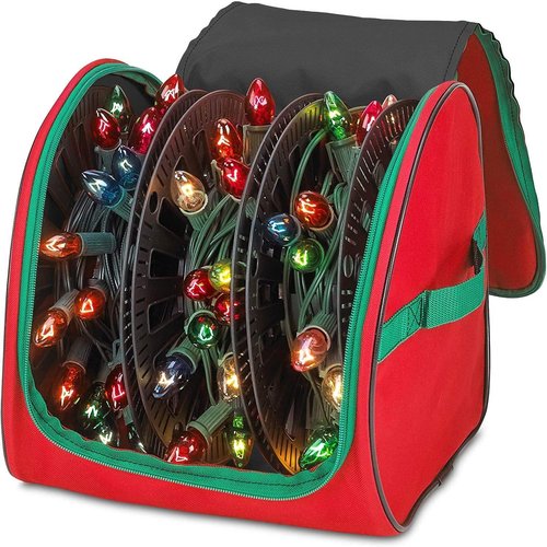 HOLDN’ STORAGE Premium Christmas Light Storage Bag - Heavy Duty 600D Tear Proof Material | Stores Up to 375 Ft of Mini Tree Lights & Extension Cords in Red