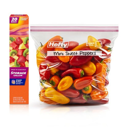 Hefty Press to Close Plastic Bags for Food Storage, Gallon Size, 20 Count