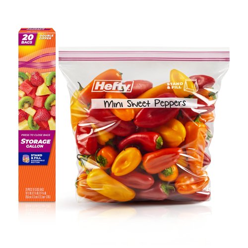 Hefty Press to Close Plastic Bags for Food Storage, Gallon Size, 20 Count