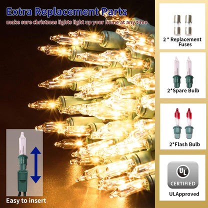 Ultra-Bright Mini Lights - 100L Warm White String Lights | 19.6Ft Indoor/Outdoor Holiday Decor