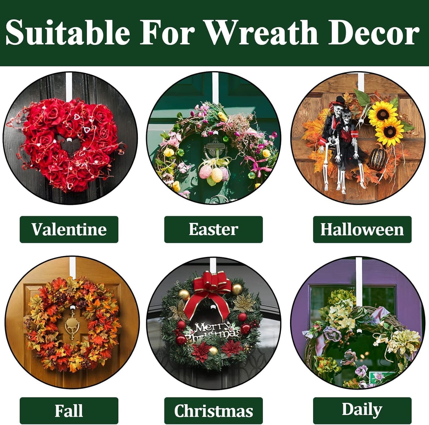 Skiennix Wreath Hanger - Adjustable 15 to 25 Inches | 20 lbs Capacity for Larger Doors - White