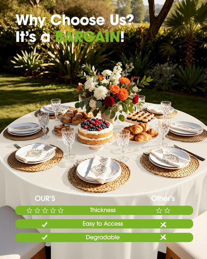 Pureegg Disposable Plastic Tablecloths - 84'' Round, Leakproof & Sturdy for Parties, Weddings, Thanksgiving | Beige & Cream