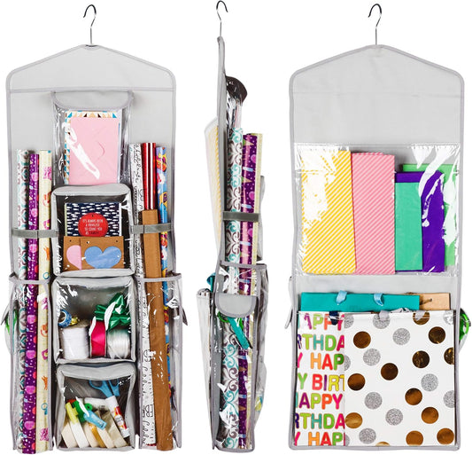 Regine Switzerland Double-Sided Gift Bag Organizer - Stylish Light Grey Wrap Storage