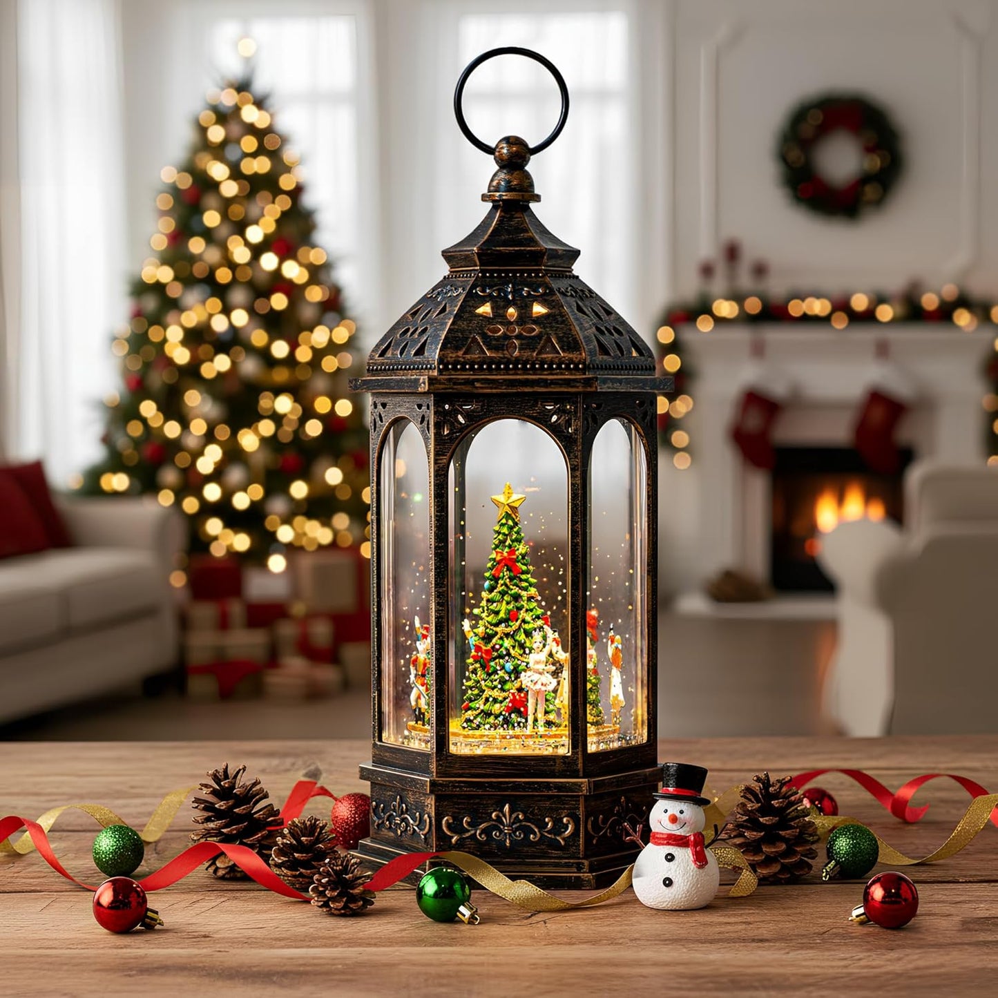 Skiennix Musical Lighted Christmas Tree Snow Globe - 12.8'' Rotating Nutcracker Scene with Glitter