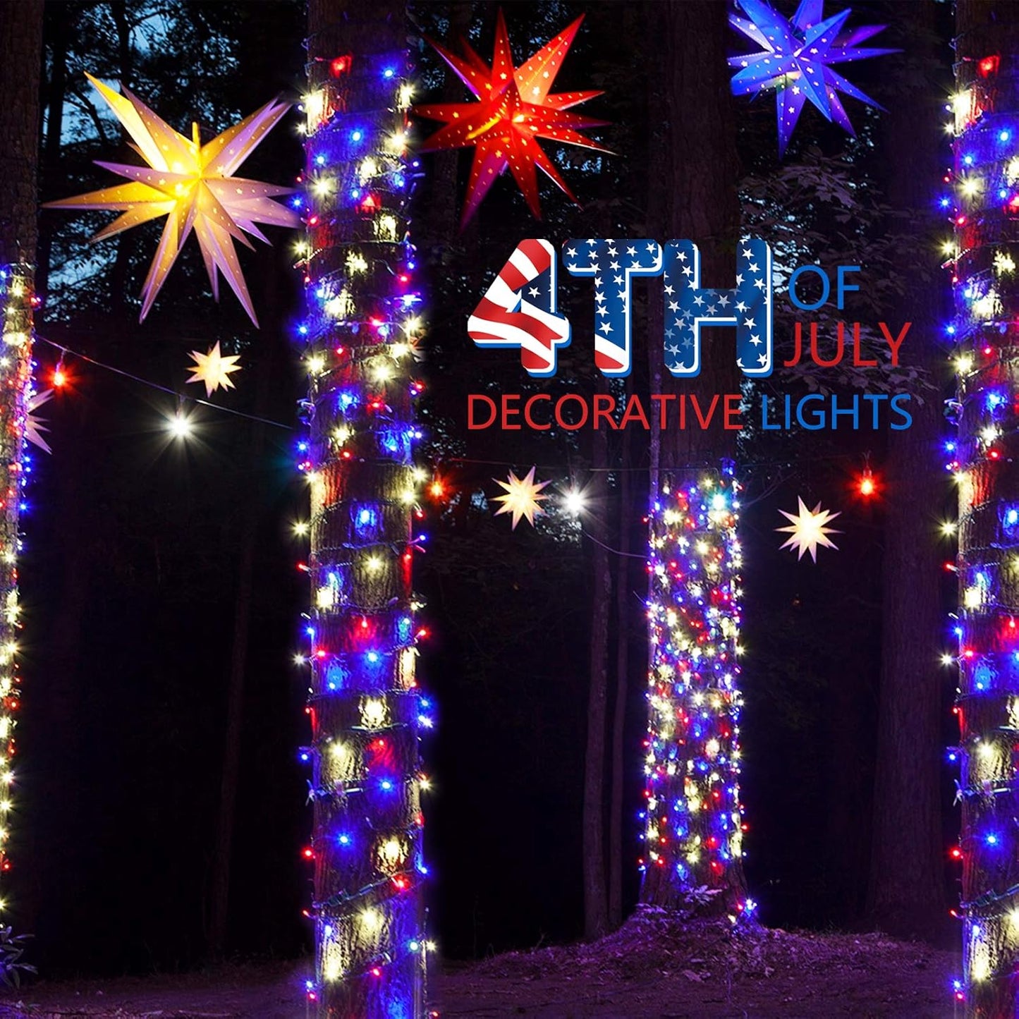 Patriotic Mini Lights - 100 Count Waterproof String Lights for 4th of July | Red, White & Blue