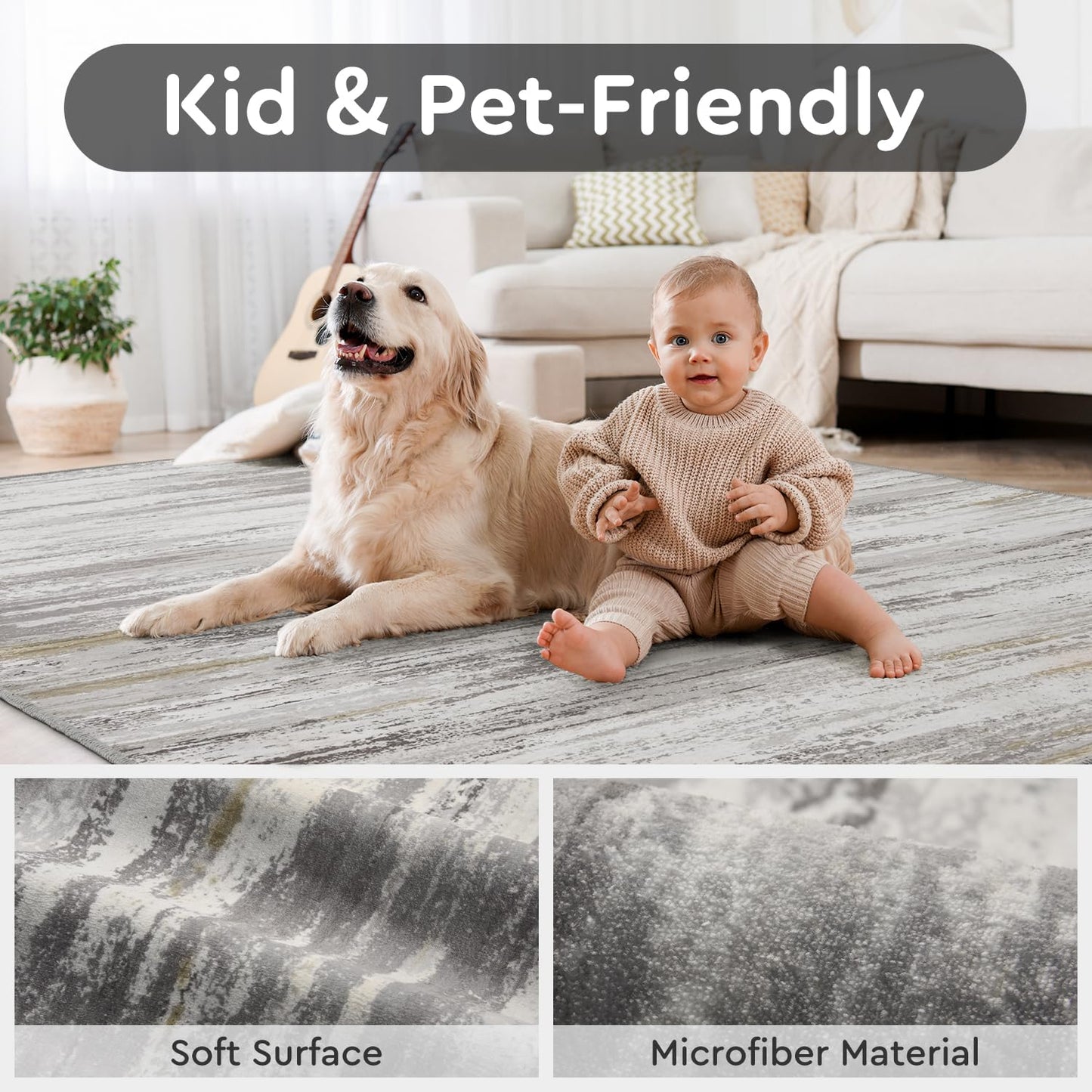 tchdio 5x7 Area Rugs for Living Room, Machine Washable Modern Abstract Non Slip Rug, Soft Indoor Carpet for Bedroom Office Dorm, Dark Grey