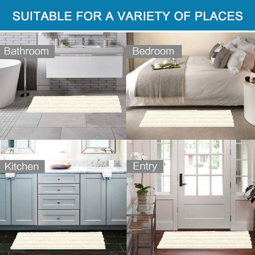 H.VERSAILTEX Bath Mats for Bathroom Non Slip Luxury Chenille Striped Bath Rug Absorbent Non Skid Fluffy Soft Shaggy Rugs Washable Dry Fast Plush Carpet Mats for Bath Room, Tub