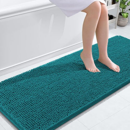 OLANLY Bathroom Rugs 59x24, Extra Soft Absorbent Chenille Bath Rugs, Rubber Backing Quick Dry, Machine Washable Bath Mats for Bathroom Floor, Tub and Shower, Home Decor Accessories, Deep Lake