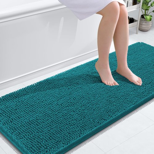 OLANLY Bathroom Rugs 59x24, Extra Soft Absorbent Chenille Bath Rugs, Rubber Backing Quick Dry, Machine Washable Bath Mats for Bathroom Floor, Tub and Shower, Home Decor Accessories, Deep Lake