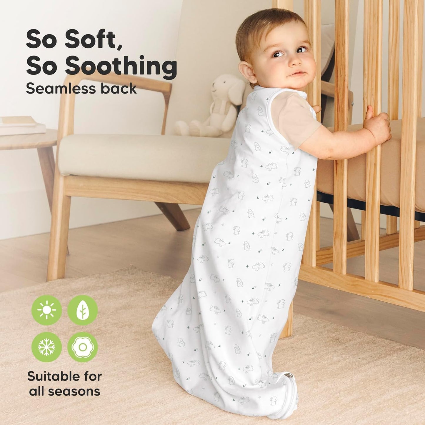 Skiennix Organic Baby Sleep Sacks - Soft & Breathable 100% Cotton Wearable Blankets | 0.5TOG, 6-18 Months (Bunnies, M)