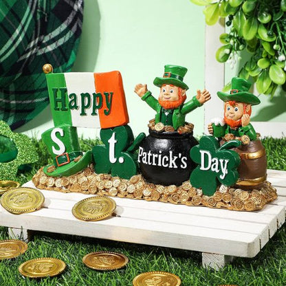 Fumete St. Patrick's Day Decorations - Leprechaun Figurines & Green Shamrock Home Decor