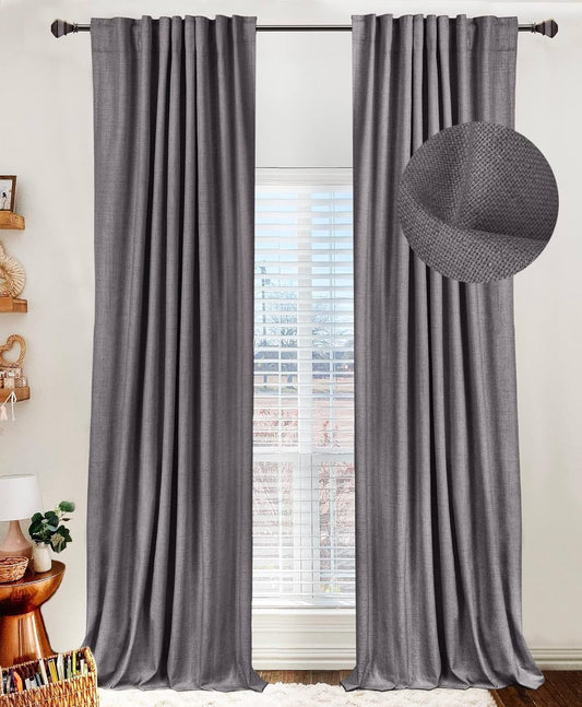 Skiennix 100% Blackout Linen Curtains - Thermal Insulated Drapes for Bedroom | 50" W x 108" L, Dark Gray