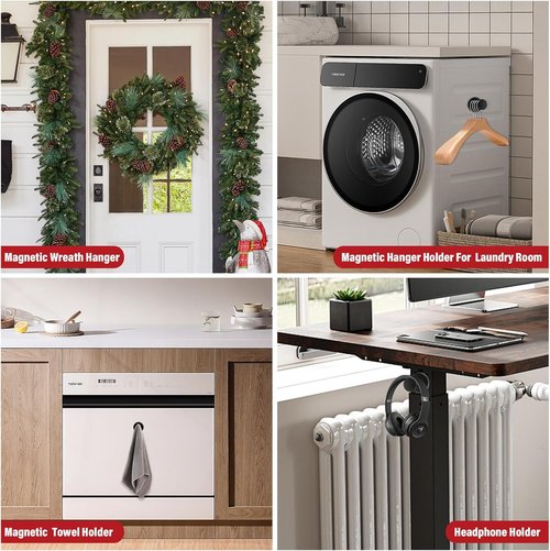 Buelkmag Magnetic Hooks - Strong 150Lb Wreath Hanger for Cruise Cabins & Lockers | 3Pcs Black